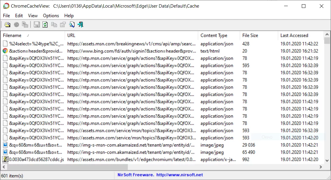 Microsoft Edge cache parsed with ChromeCacheView