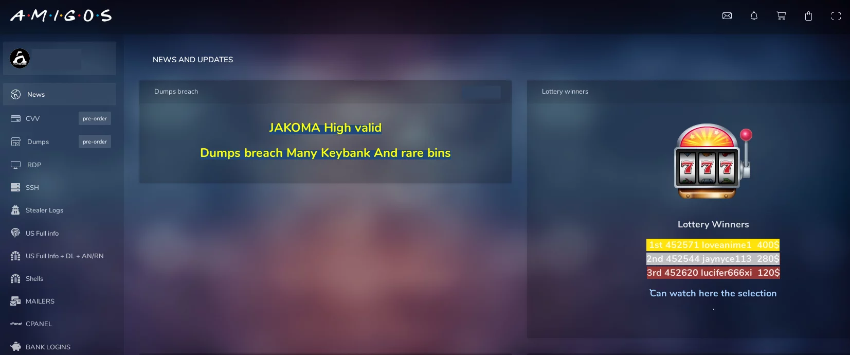 The Amigos market homepage screenshot