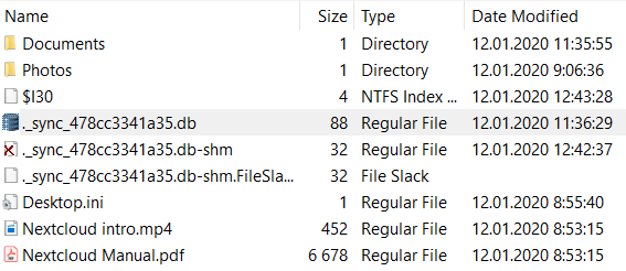 An SQLite database with files' metadata Nextcloud