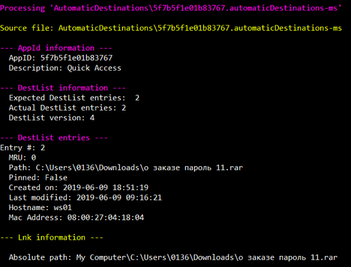 Data extracted from malicious file