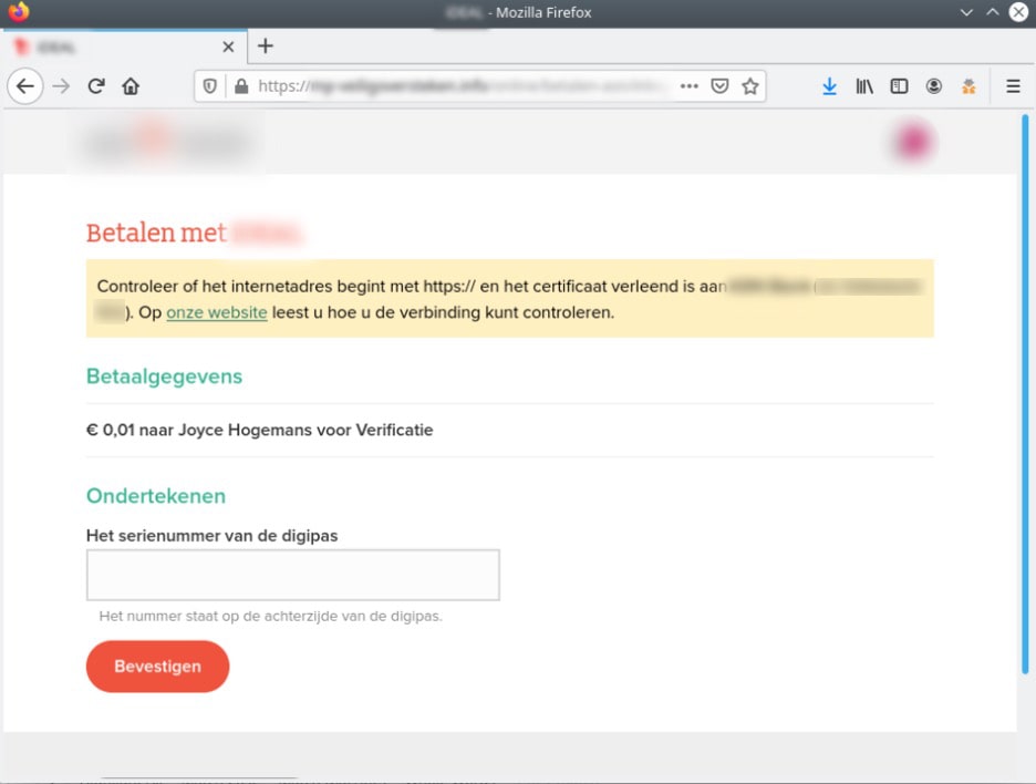 10-min Phishing website impersonating login interface of a Dutch bank