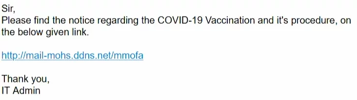 10 Screenshot with an example of a malicious email