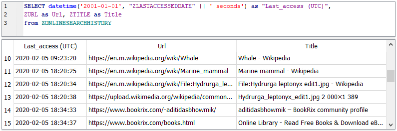 Microsoft Edge browsing history screenshot