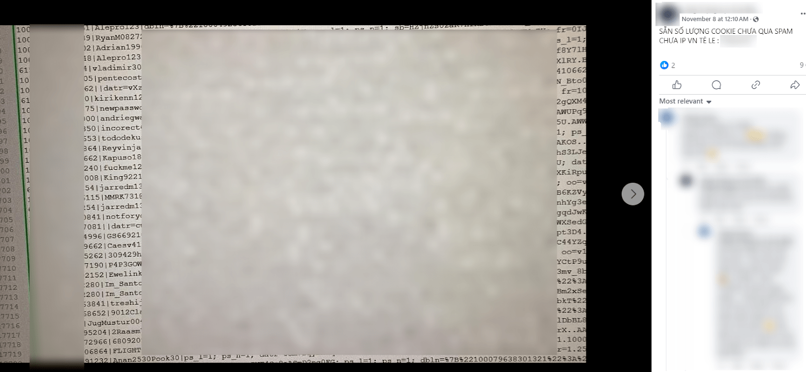 Figure 11. Screenshot of Facebook cookies being sold via Facebook group