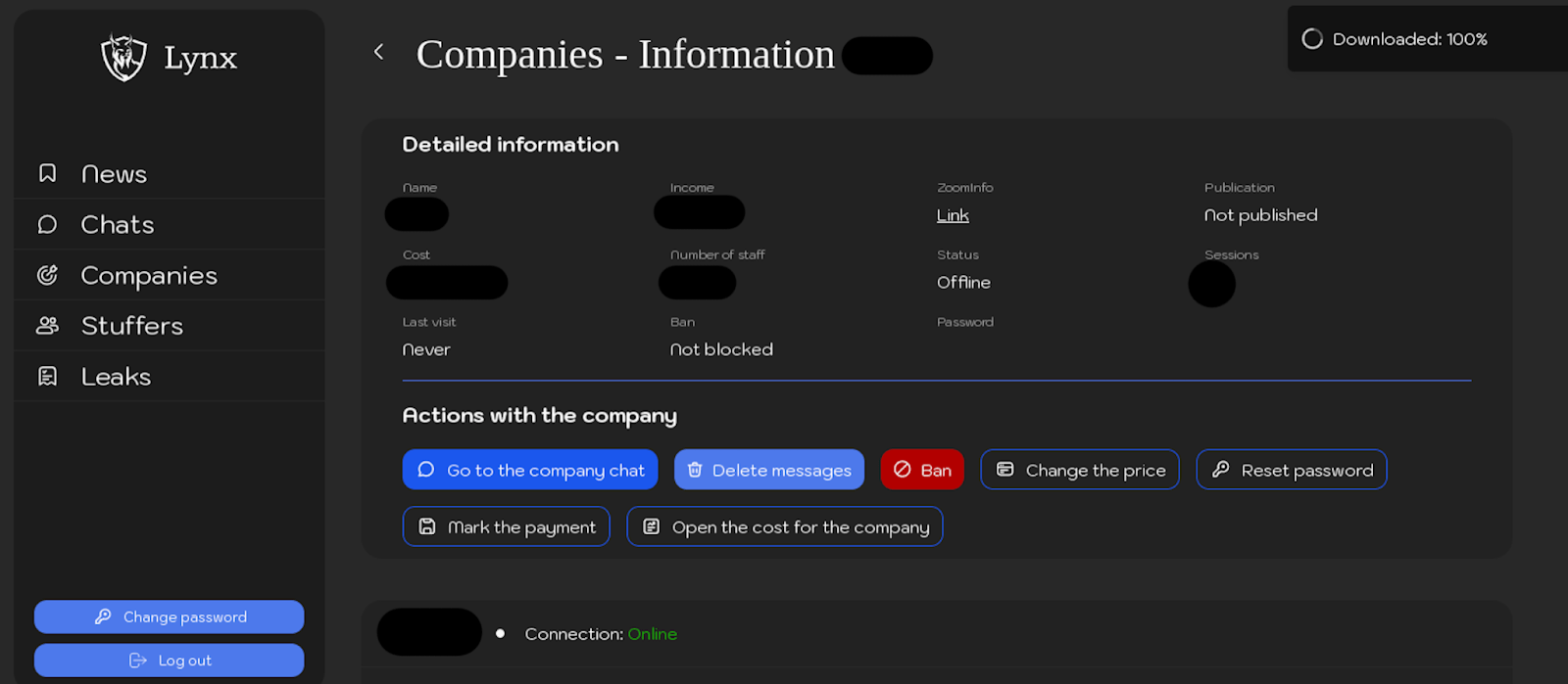 Figure 11. Screenshots of the interface displaying an already created company in the Figure 11. Screenshots of the interface displaying an already created company in the