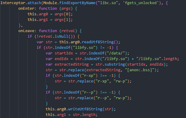Figure 22. Code snippet of malicious frida script. 