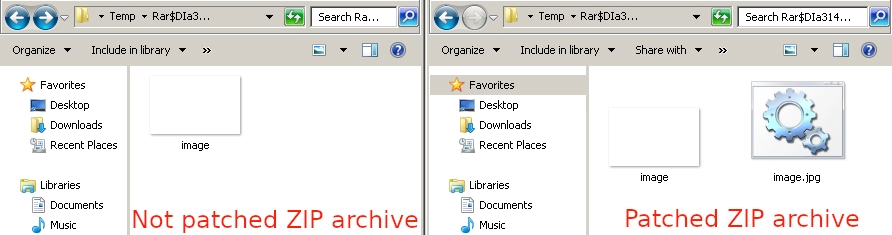 Comparing the list of files that are created when WinRAR opens different archives