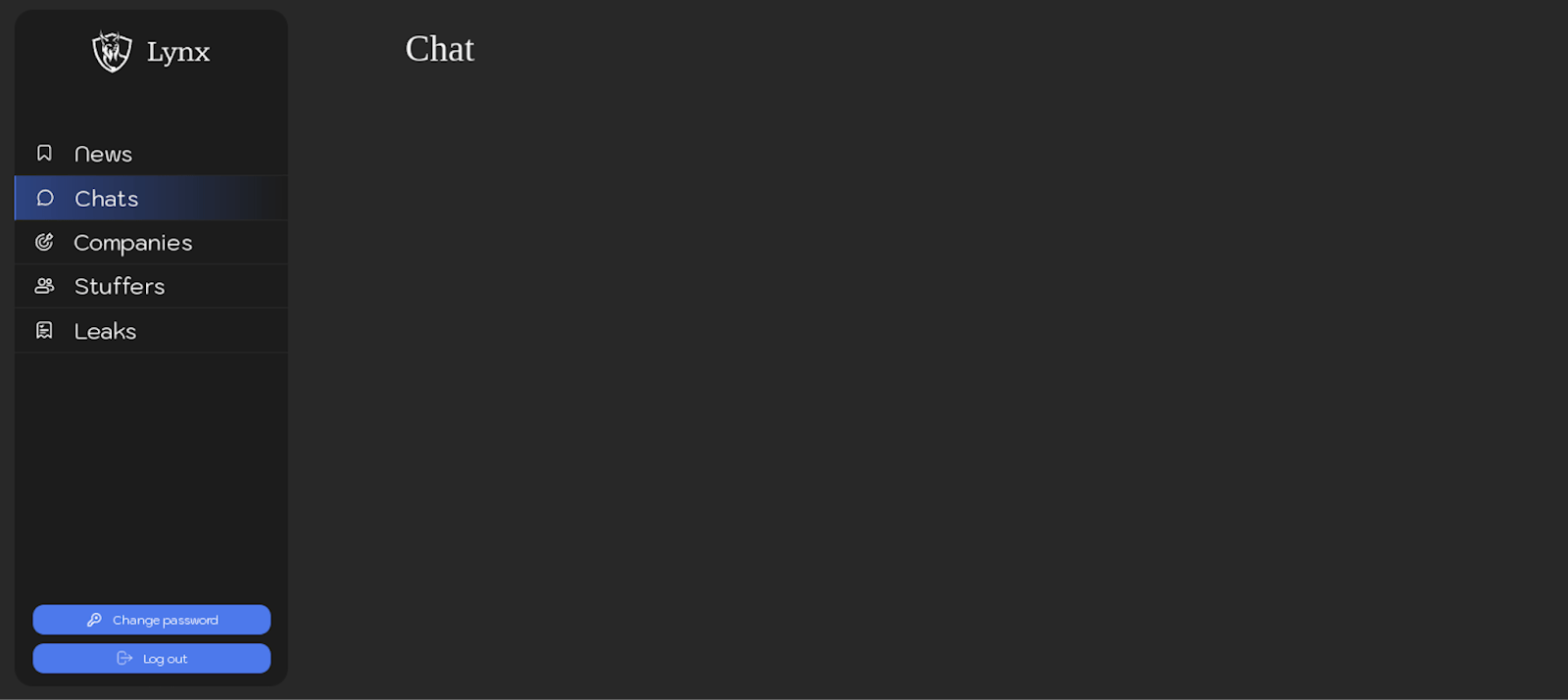 Figure 12. Screenshot of the “Chat” section of the Lynx ransomware panel.