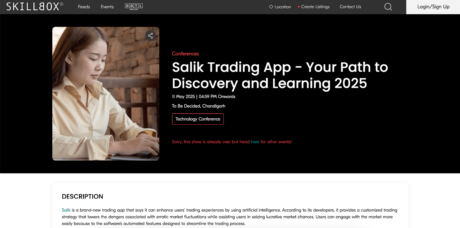 Figure 12, Screenshot of a fake blog, https://www.skillboxes.com/events/salik-trading-app-your-path-to-discovery-and-learning-2025
