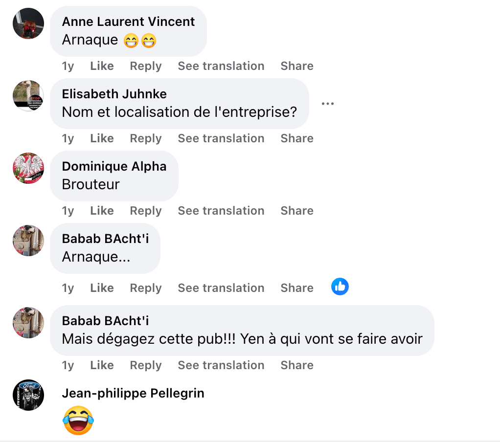 Figure 12. A screenshot of comments posted by other users pointing out that this is a scam.