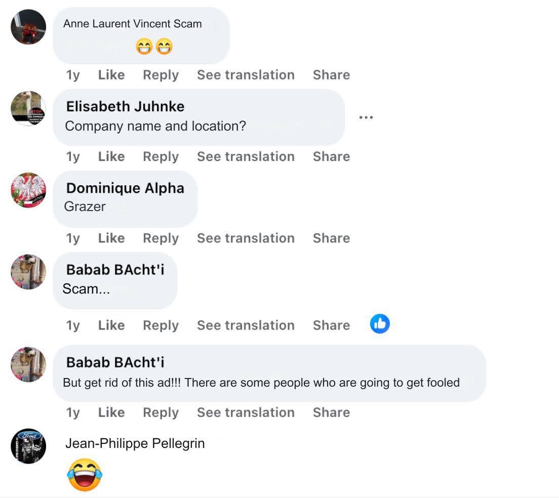 Figure 12. A screenshot of comments posted by other users pointing out that this is a scam.