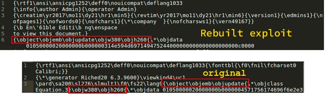 the RTF document headers