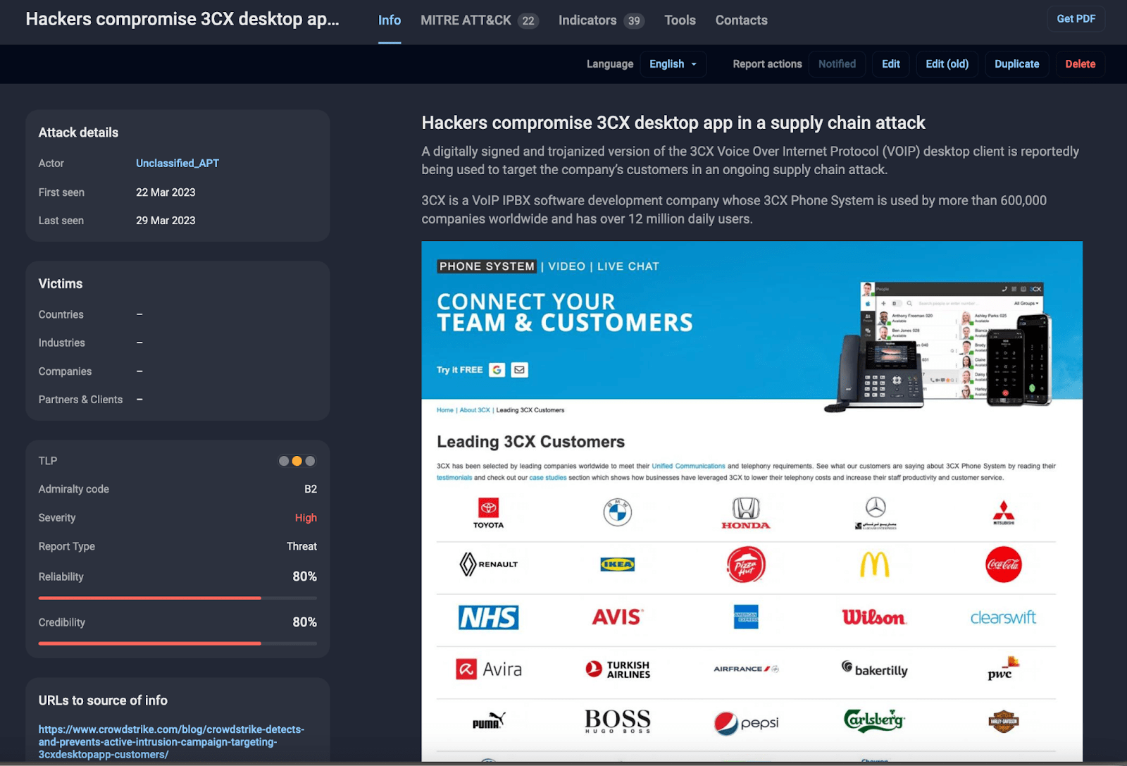 Threat description available to the users of Group-IB Threat Intelligence platform
