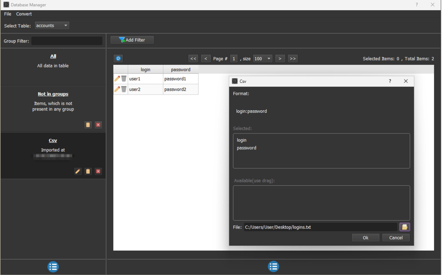 Figure 16. Database Manage in BrowserAutomation Studio.