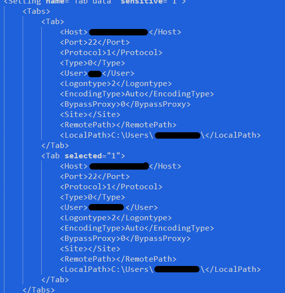 Figure 16. Screenshots showing the Extract Filezilla configuration uploaded on different hosts Figure 17. Screenshots showing the Extract Filezilla configuration uploaded on different hosts