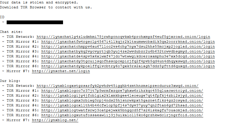 Figure 17. Lynx ransom note