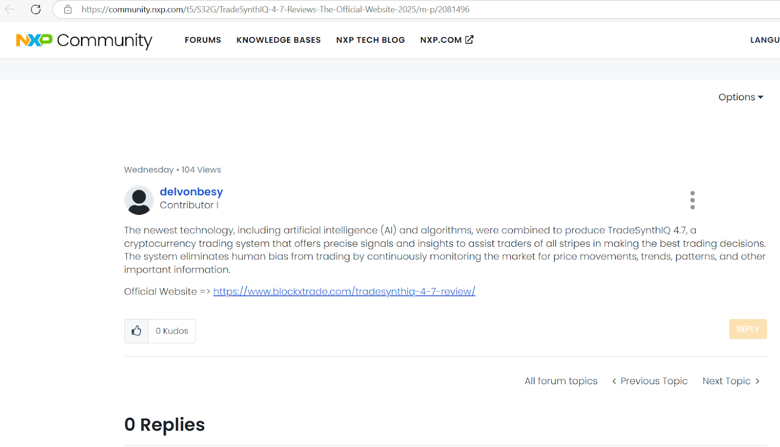 Figure 17, Screenshot of a post with a link to a scam website