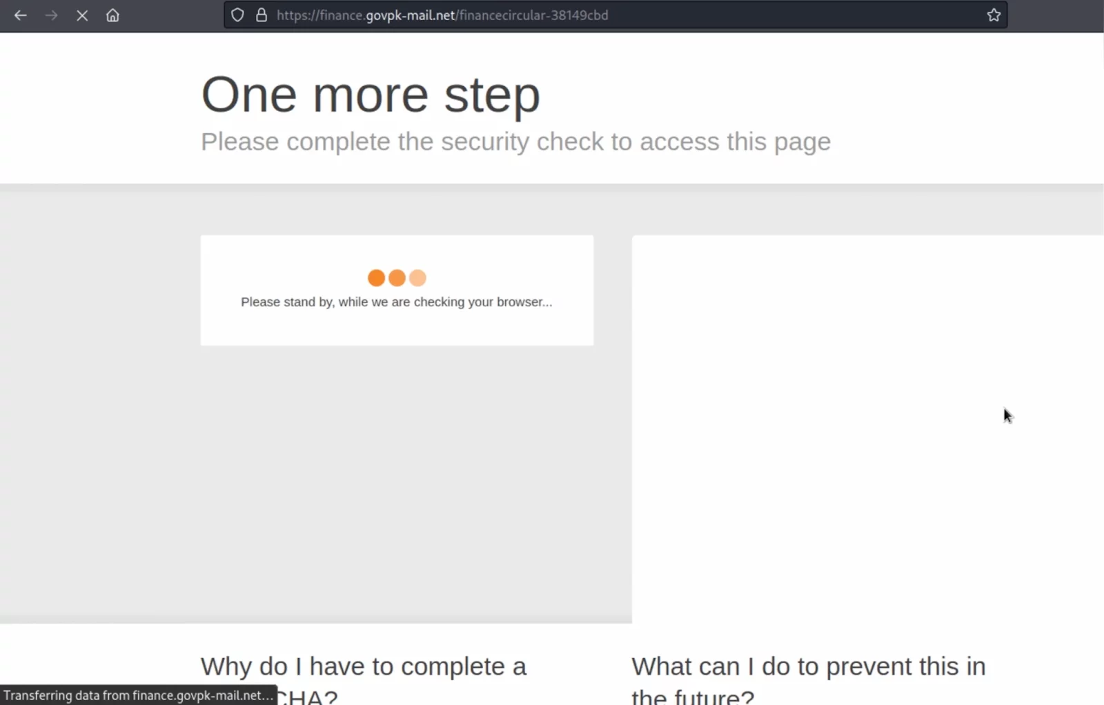 Screenshot of fake CloudFlare page