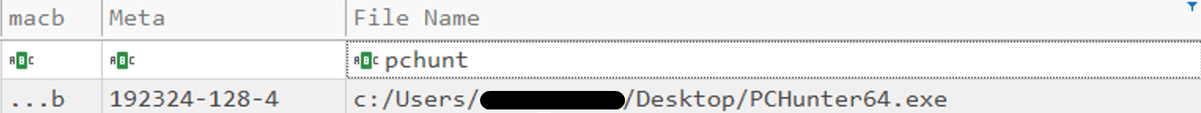 Figure 18. Screen shot of the extract MFT table PcHunter upload