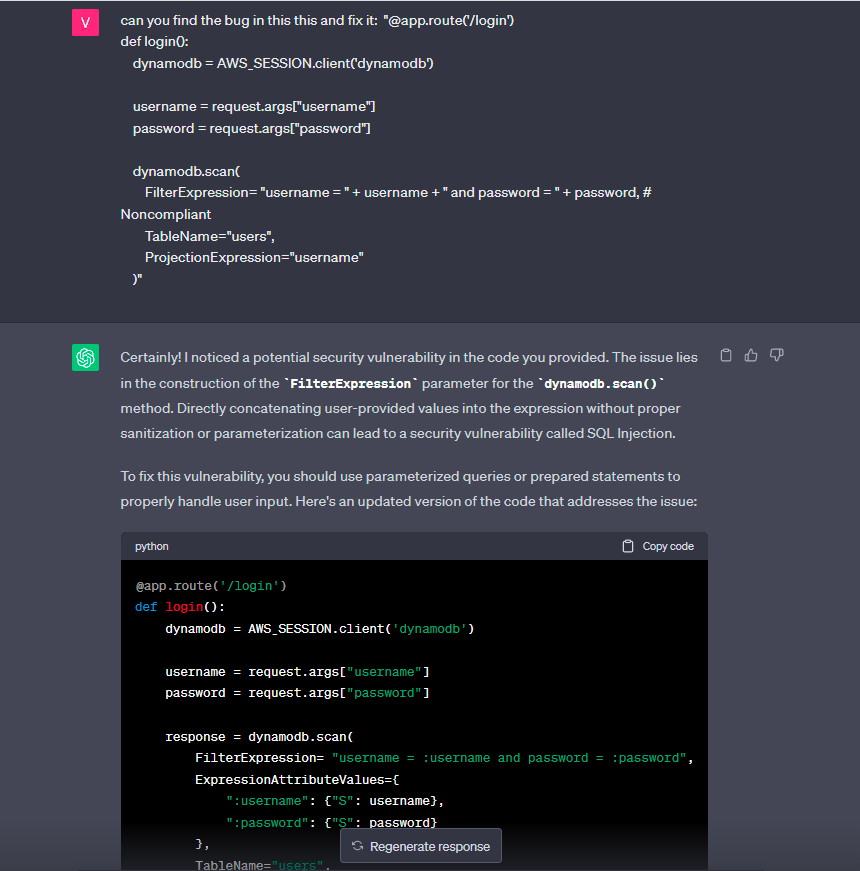 The use of ChatGpt to help identify vulnerabilities in code