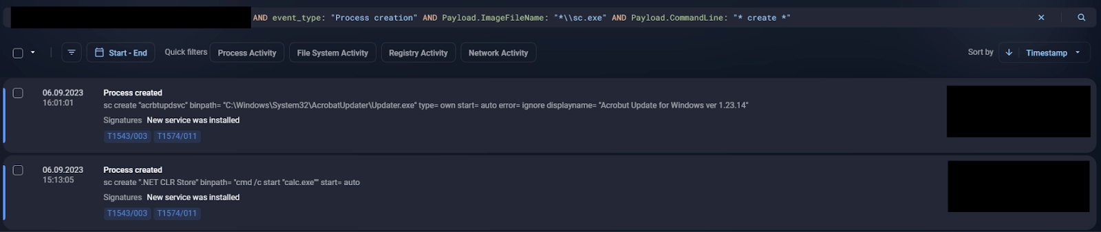 results of query execution with group-ib managed xdr