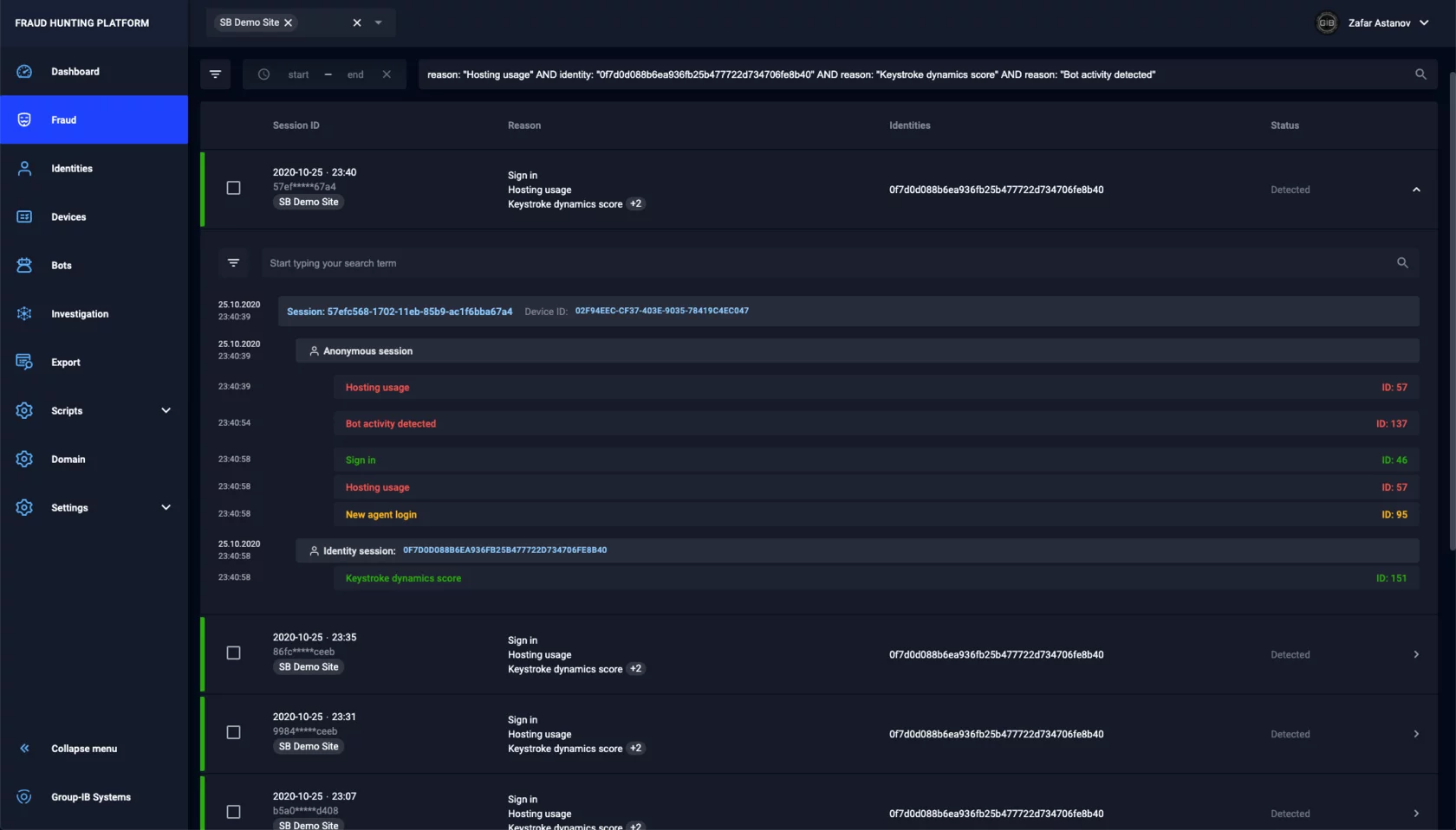group-ib fraud protection interface