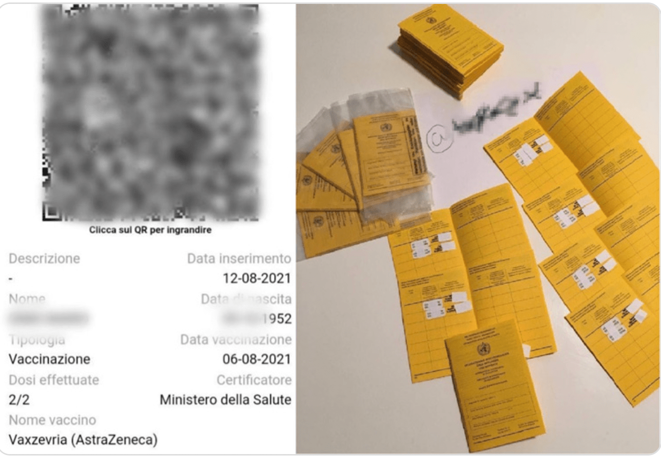 Ad of digital and printed Green Passes provided by sellers