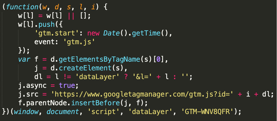 Google Tag Manager snippet with the ATMZOW attacker's ID