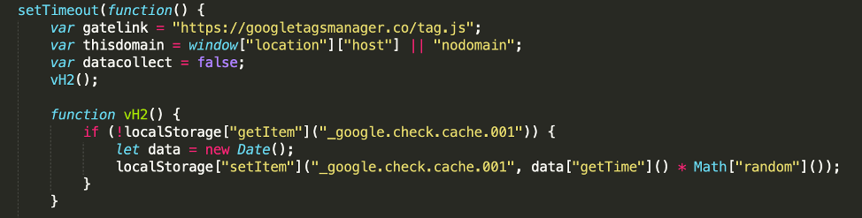 Fragment of the deobfuscated JS sniffer code