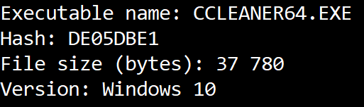 Prefetch file's executable's name, path's hash, the executable's size and version