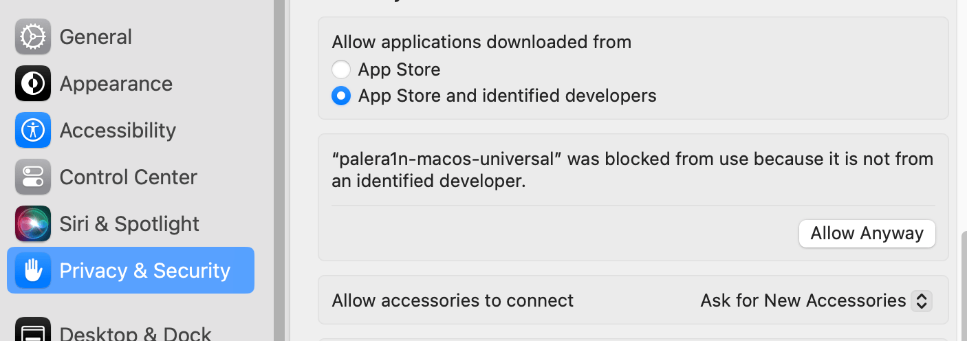 Settings menu to give permission to run the application