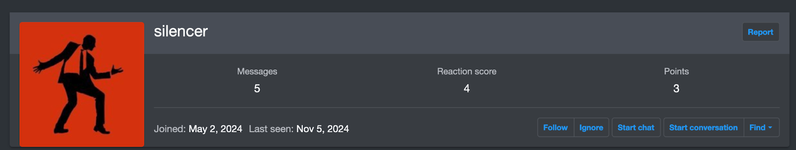 Figure 2. Screenshot of the user profile “silencer” on the RAMP forum.