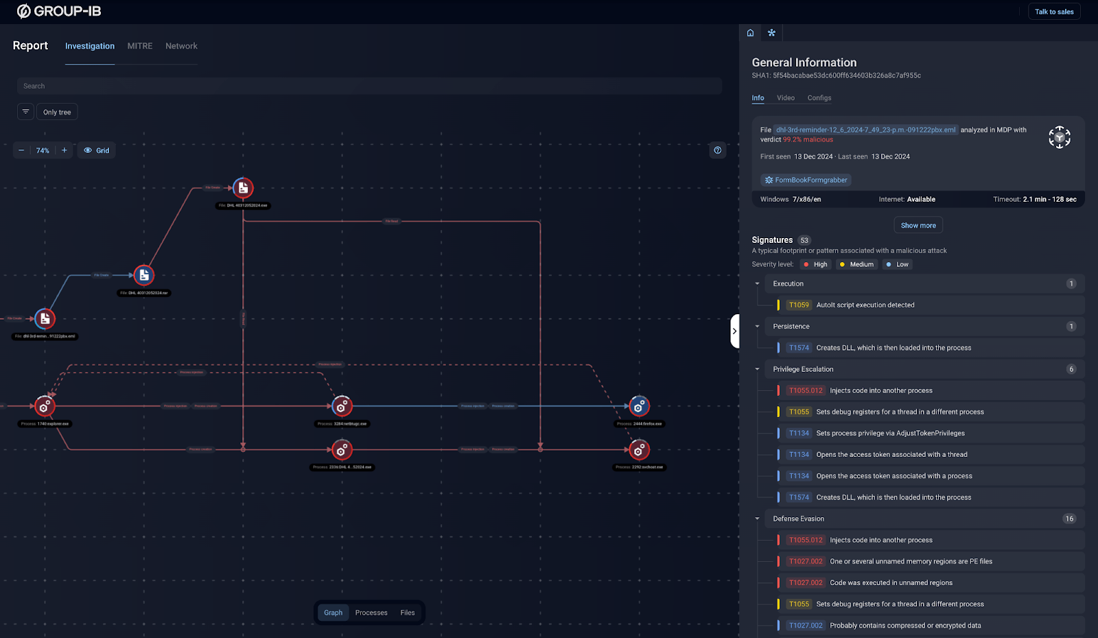 Figure 2. Example of a detailed report on Formbook stealer