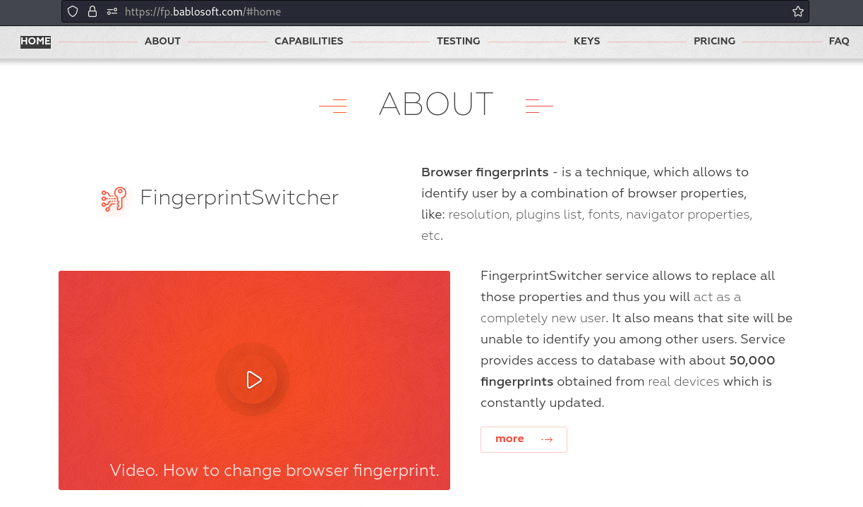 Figure 2. FingerprintSwitcher webpage.