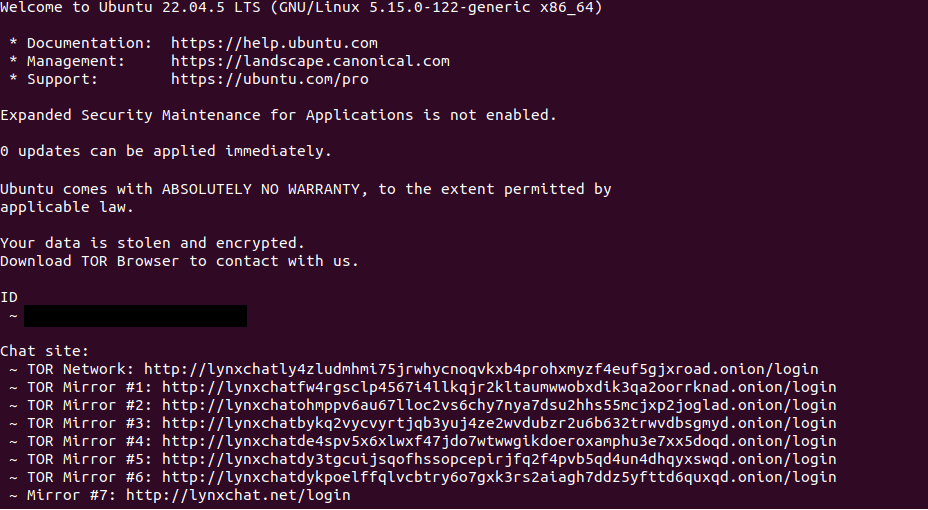 Figure 20. Ransom note set as MOTD