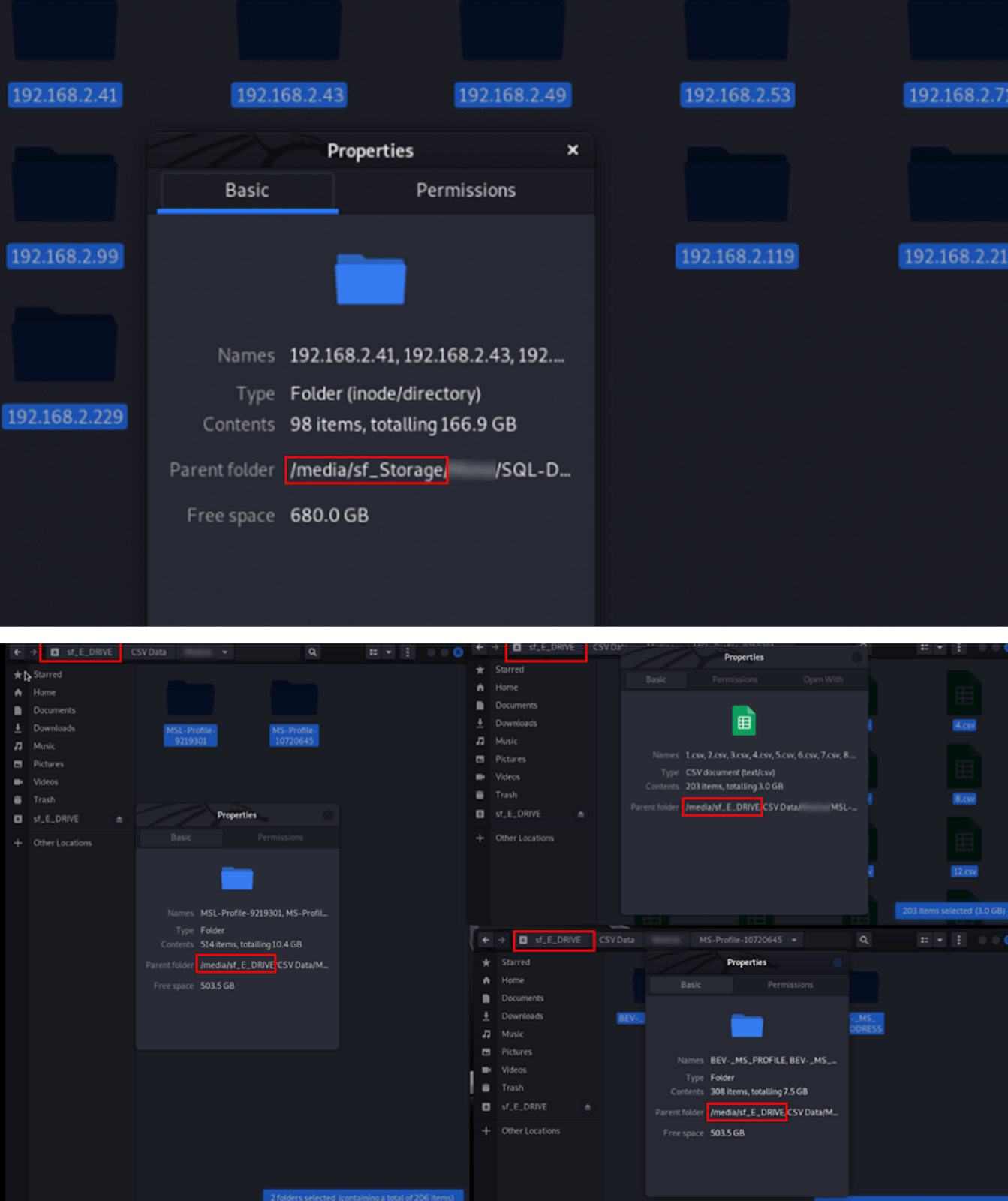 Figure 23. A comparison of media folder structures between ALTDOS (above) and DESORDEN (below).