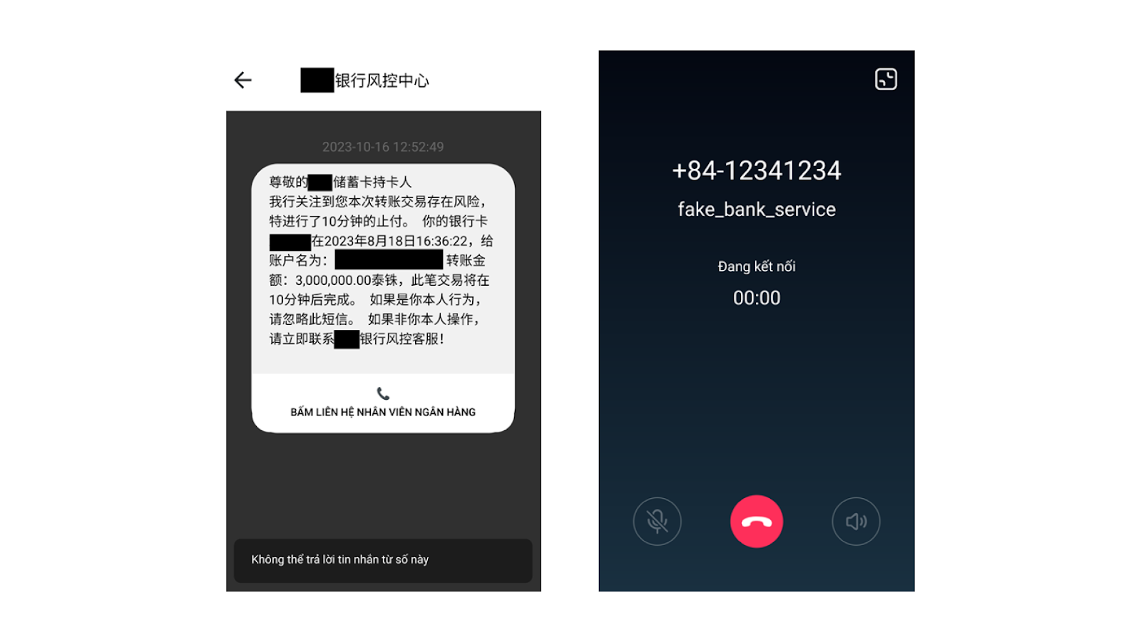 Fake alert screen (Scare tactic) and call screen
