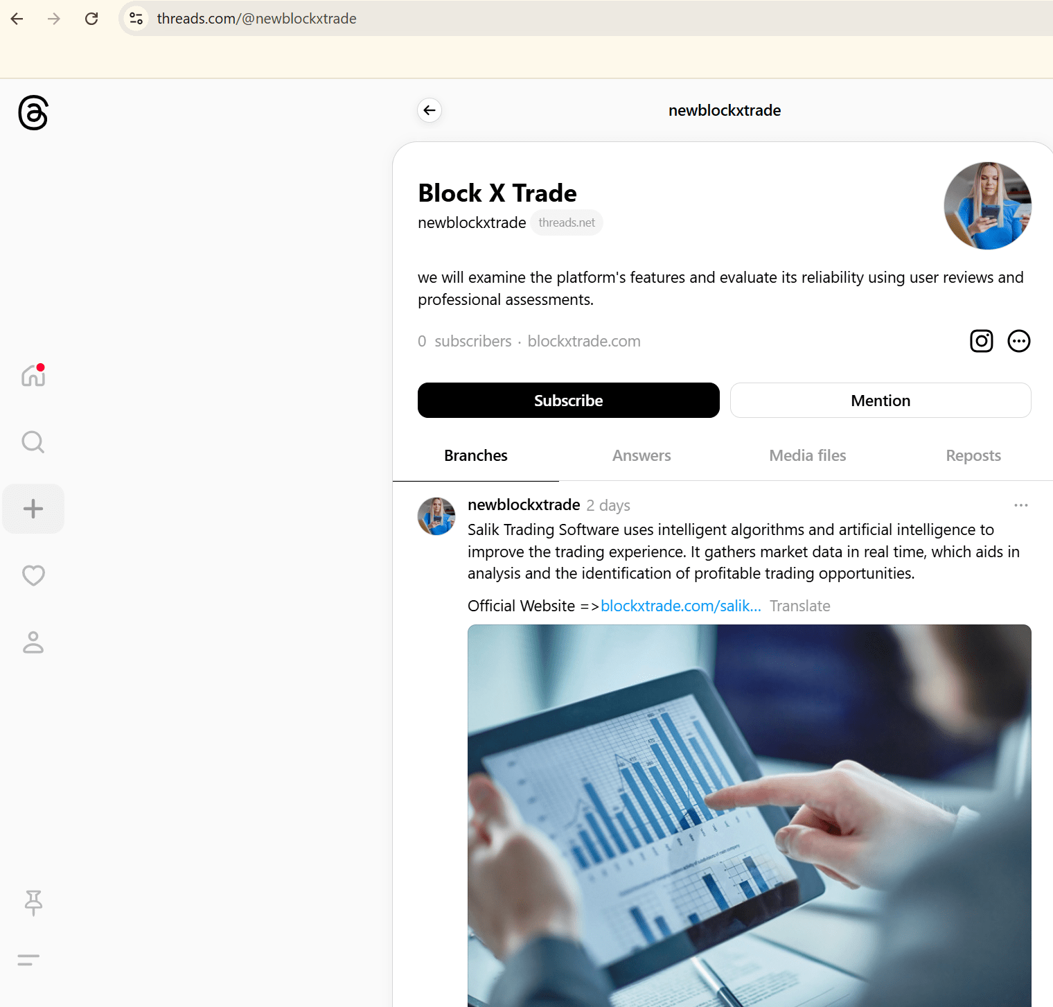 Figure 27, Screenshot of a X post from “newbockxtrade” with a link to a fake review