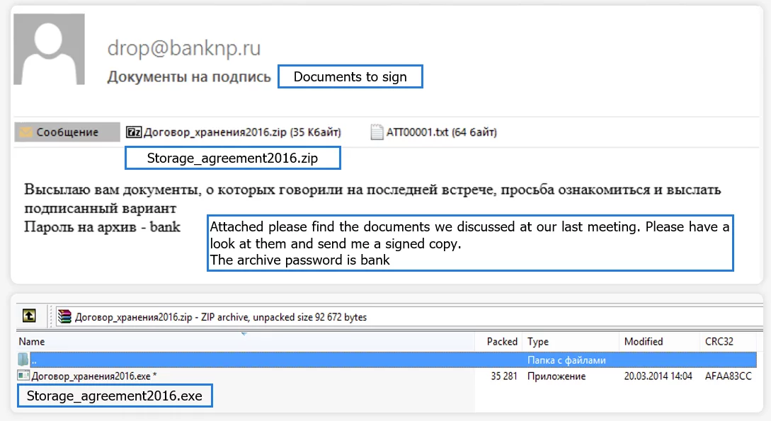 Example of Cobalt's message with an executable attachment