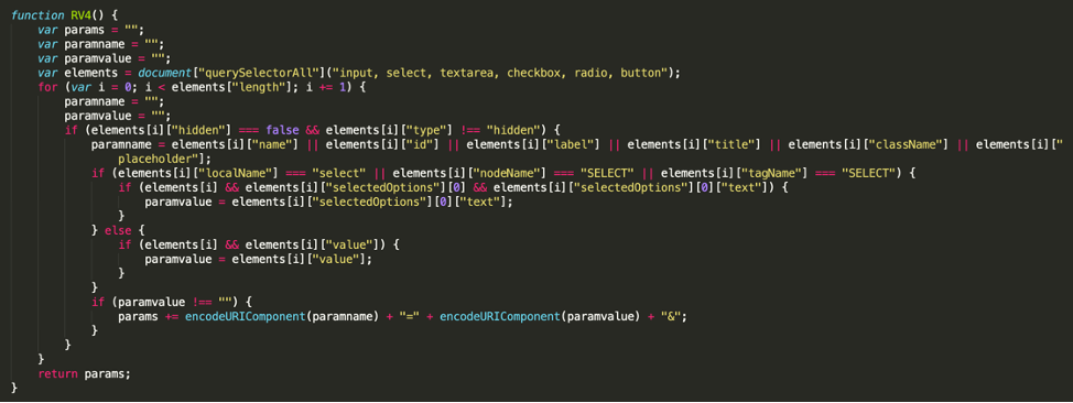 Fragment of the JS sniffer code