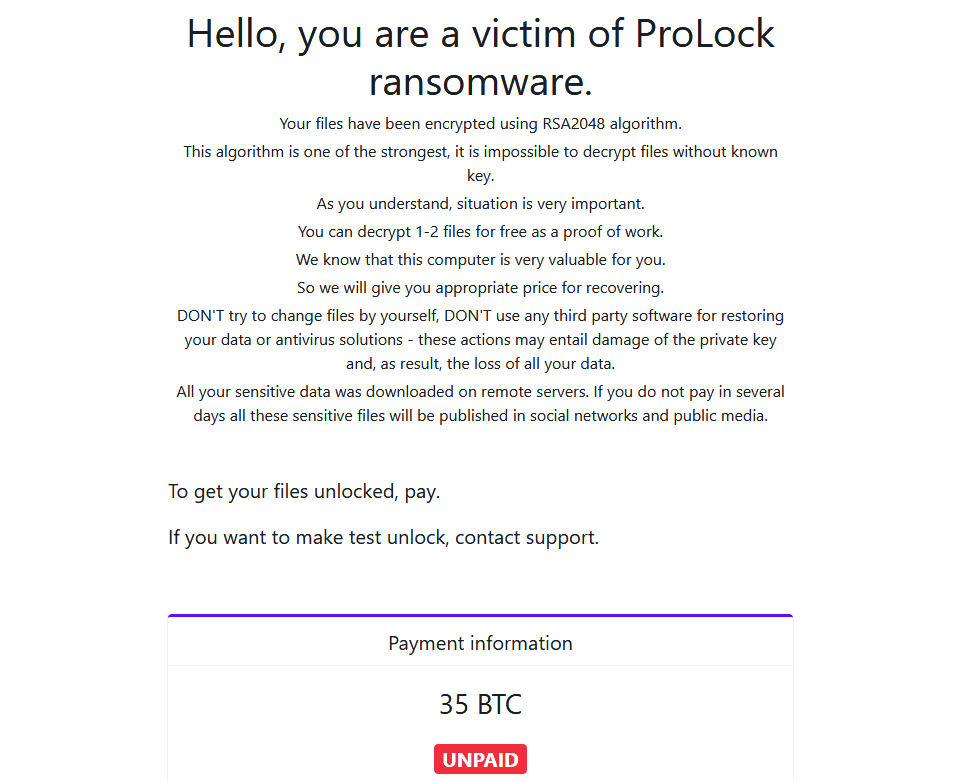ProLock Ransom Note