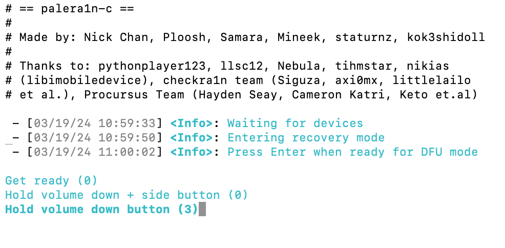 Example of a timer in a terminal showing how to hold and press the buttons