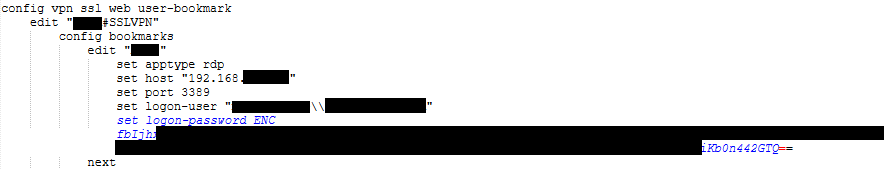 RDP bookmark of Compromised VPN user