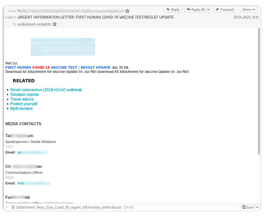 Figure 3. Sample of TMT’s phishing email made to look like a message about COVID-19-related aid