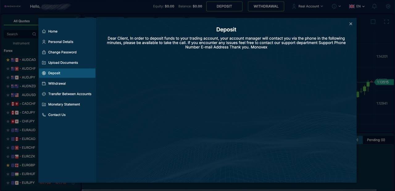 Figure 30, Screenshot of a scam AI trading platform showing a deposit instruction message