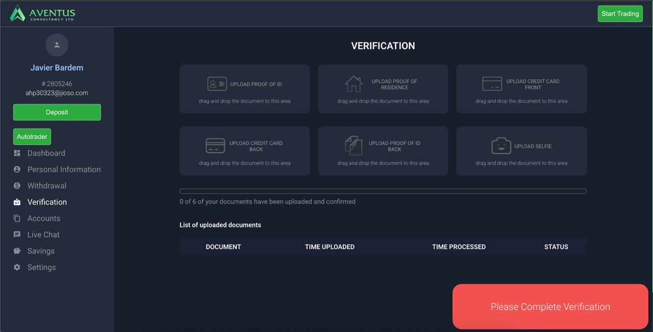 Figure 34, Screenshot of a scam AI trading platform showing a verification page