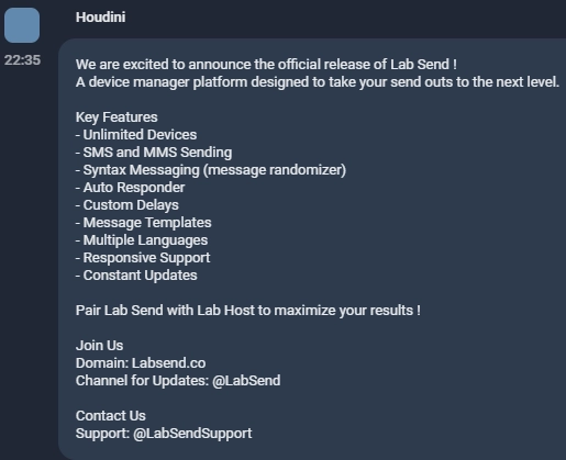 houdini13 also advertised a service for spam mailings